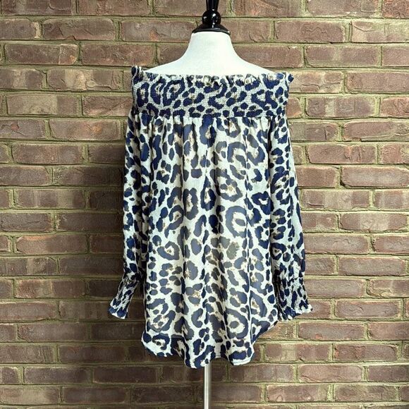 Racheal Blue Sheer Leopard Long Sleeve Blouse Size Large NEW - Picture 4 of 6